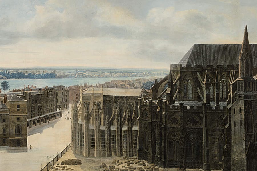 Portion of a panoramic view of London, from St Margaret’s Church, Westminster,
        c.1815, Pierre Prévost (Museum of London). Click to enlarge.