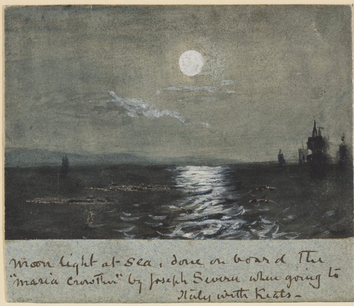 Moonlight at sea. by Joseph Severn, 1820, done on
        board the Maria Crowther. Image courtesy of Keats House, City of London Corporation
        (K/PZ/02/001). Click to enlarge.