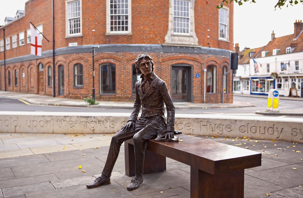 *Statue of a rather thin Keats by Vincent Gray at Chichester, Eastgate Square,
        installed 2017 