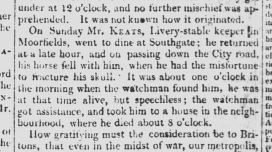 Notice of the death of Thomas Keats, in The Times, 17 April 1804