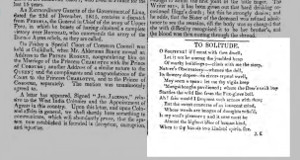 First publication of To Solitude,
        The Examiner, 5 May 1816, p.282. Click to
        enlarge.
