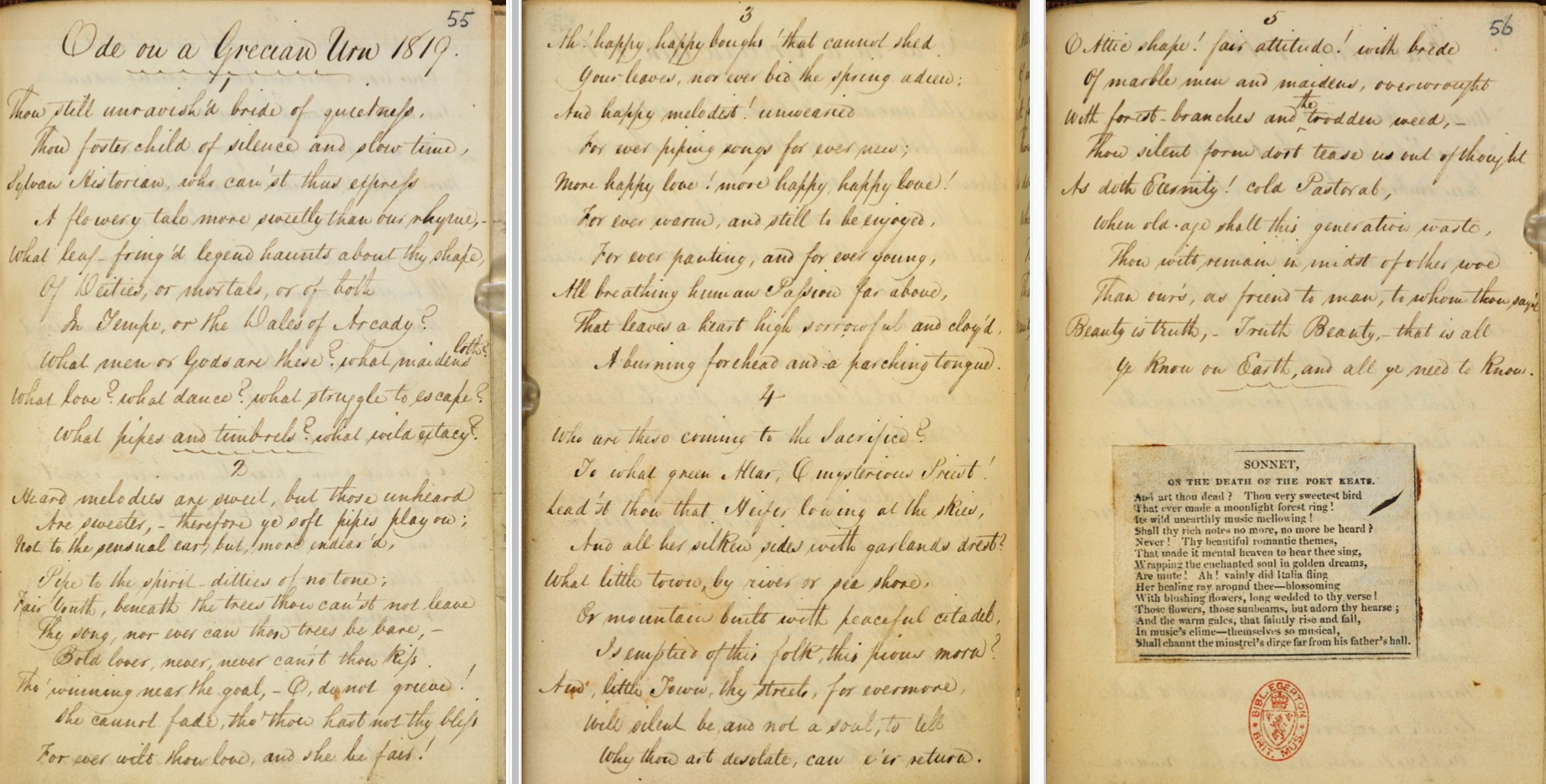 Ode on a Grecian Urn in the hand of Keats’s brother, George (British
        Library, Egerton MS 2780). Click to enlarge.