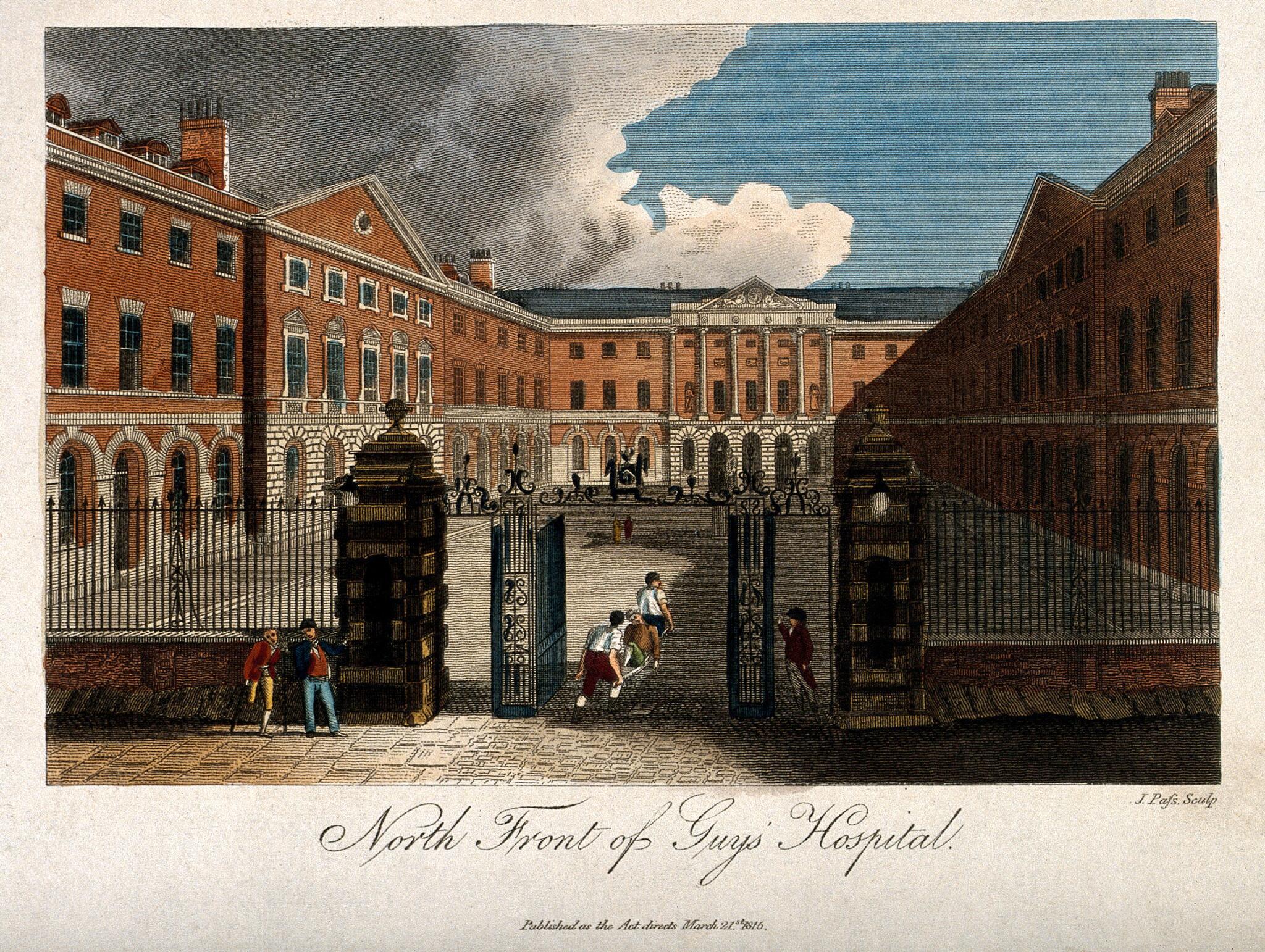 North Front of Guy’s Hospital, 1815. Click to enlarge.