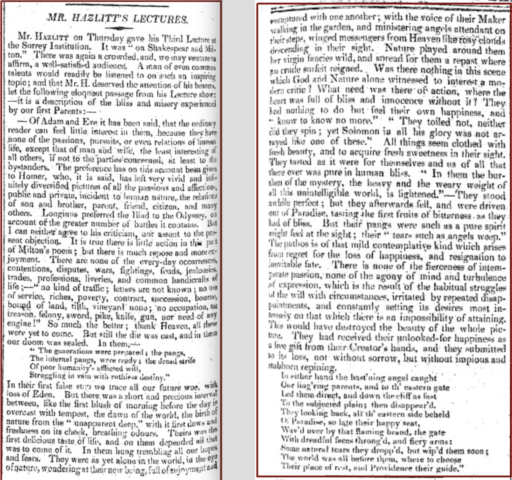 Mr. Hazlitt’s Lectures, The Examiner, 1 Feb 1818, pp.76-77