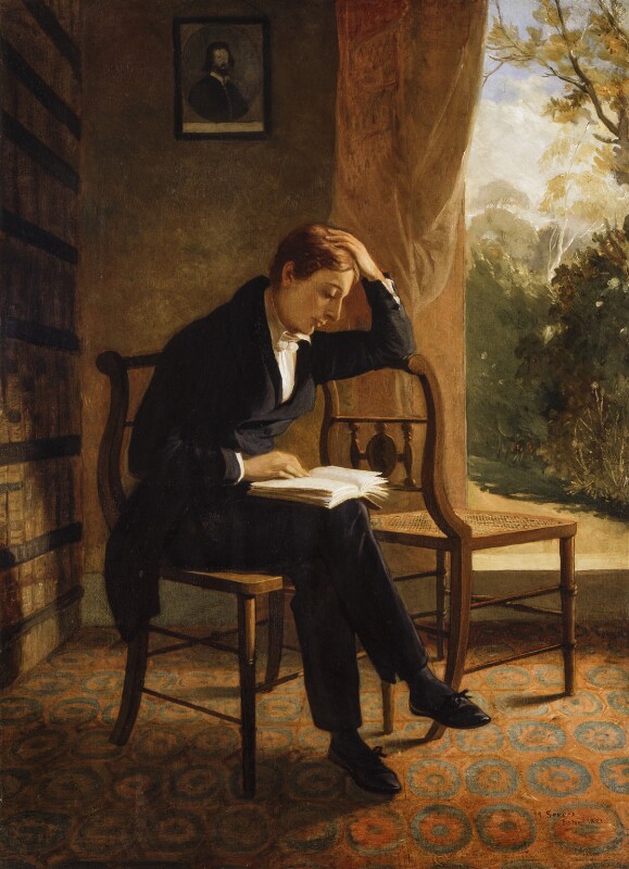 Keats Reading, by Joseph Severn, 1821-1823 (National Portrait Gallery, NPG 58).
      Click to enlarge.