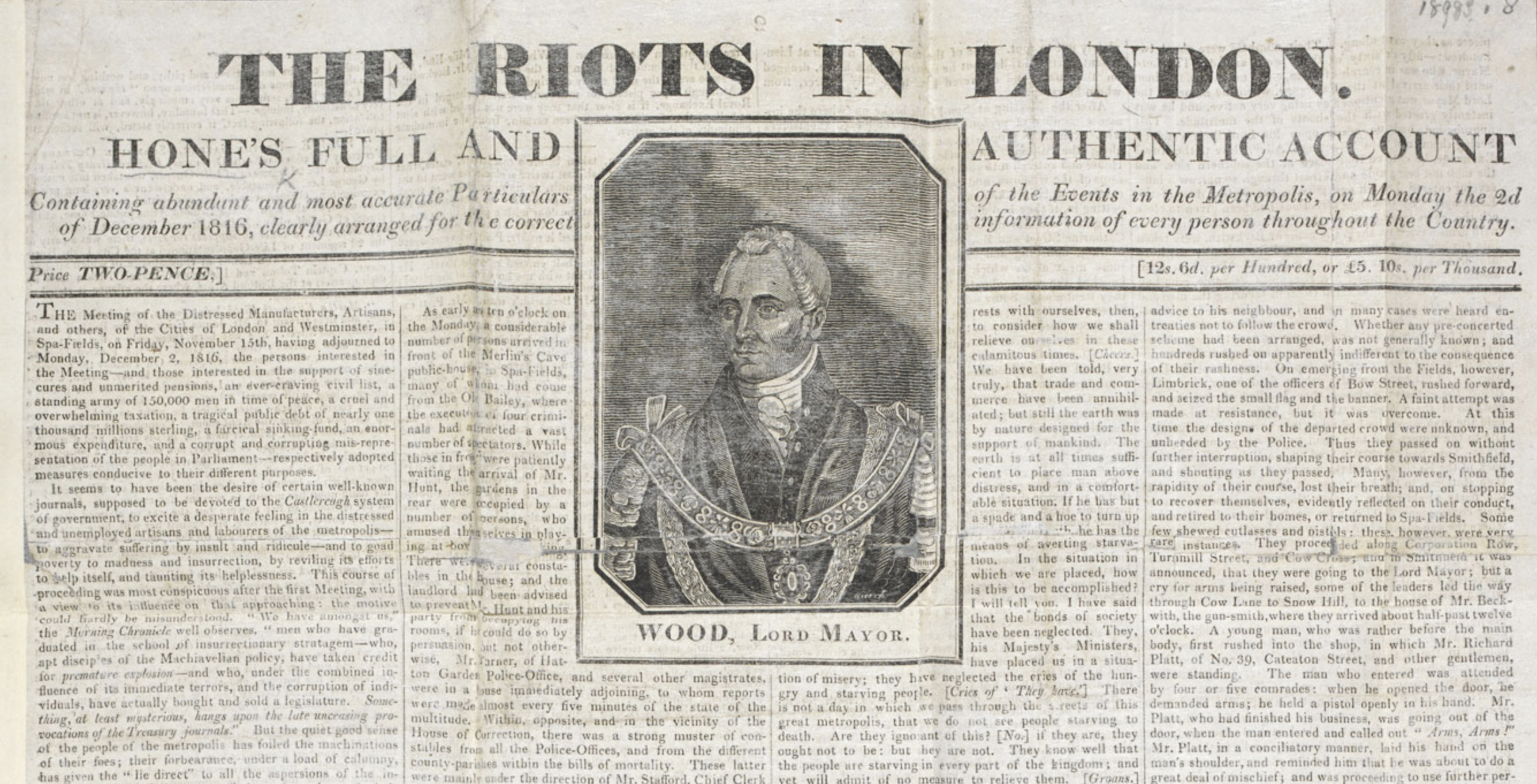 The Riots in London, news-sheet, December 1816 (British Library 001724592). Click to enlarge.