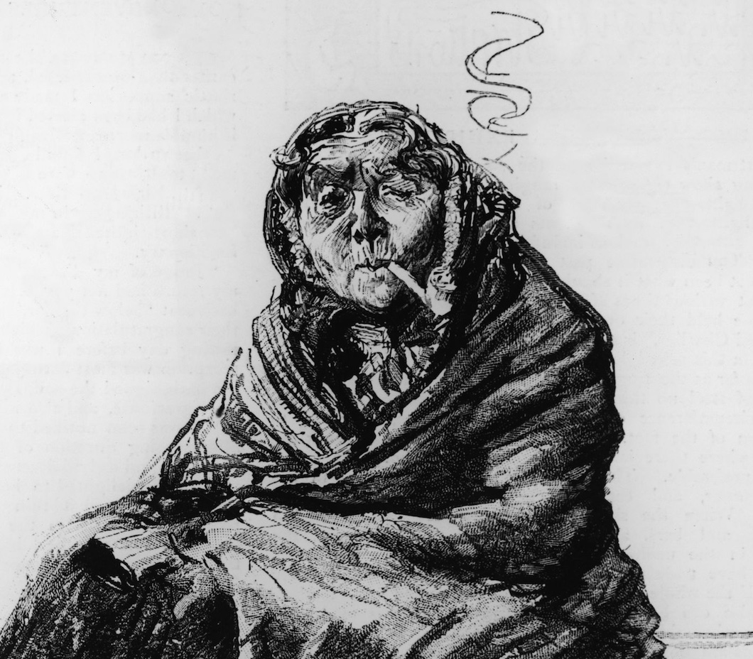 Old Irish woman, smoking a pipe, c.1880