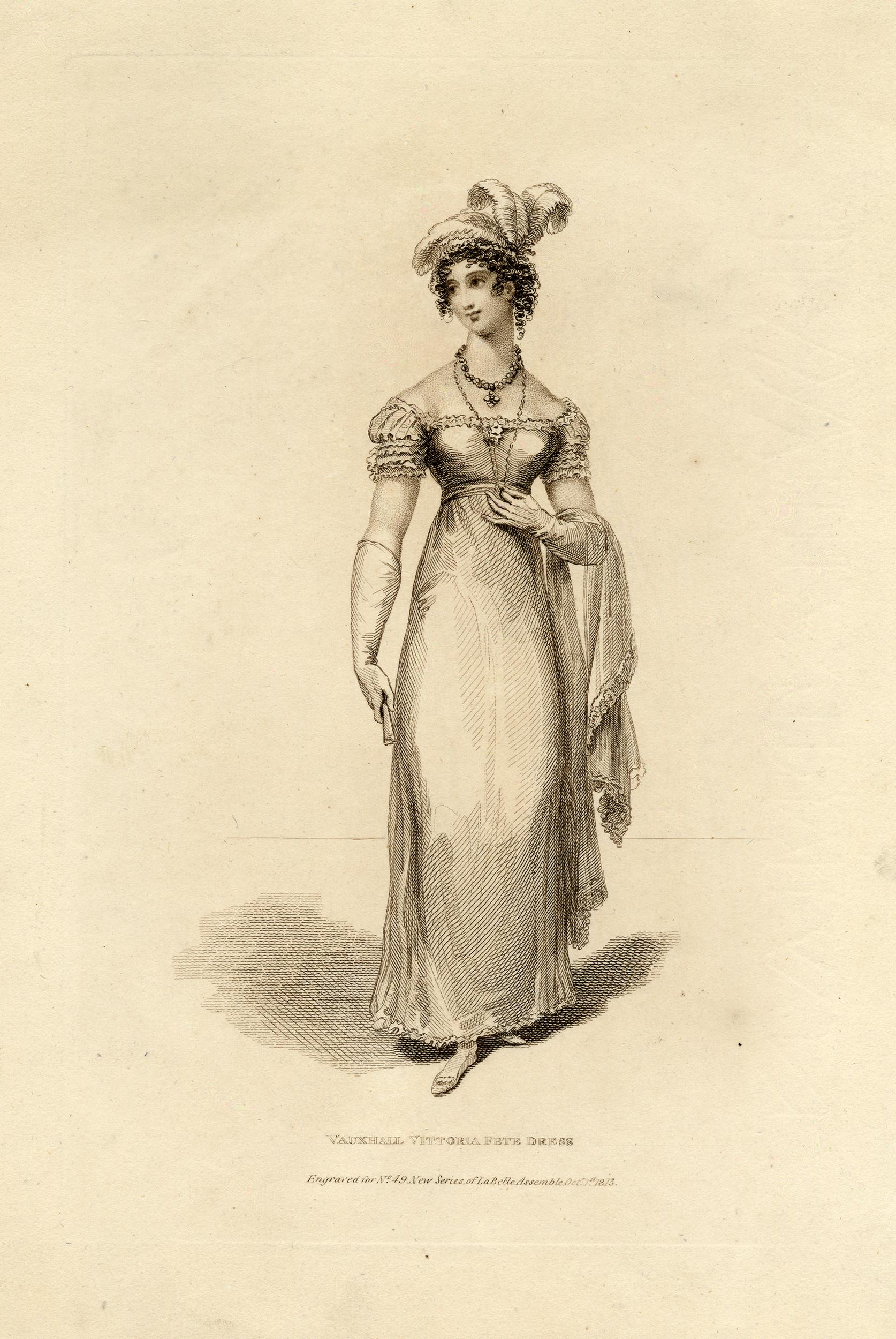 Vauxhall Vittoria Fete Dress, 1813 (British Museum 1853,0611.32). Click to
        enlarge.