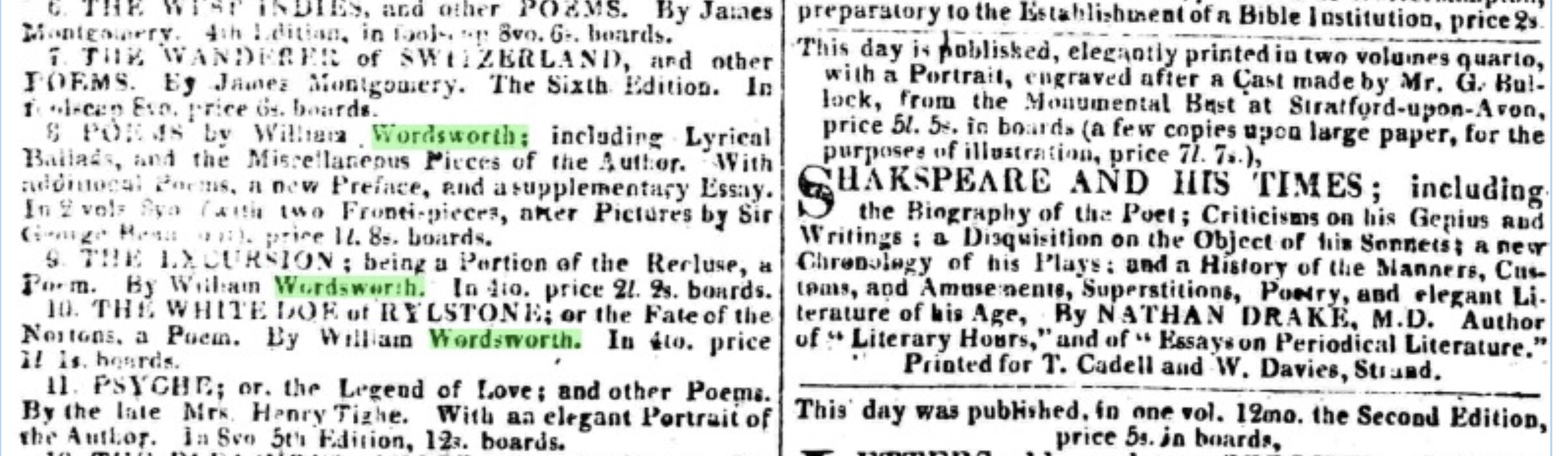  Some of Wordsworth’s poetry advertised in The
          Morning Post (London), Friday, 26 December 1817, just around when Keats is seeing
        Wordsworth. Click to enlarge.