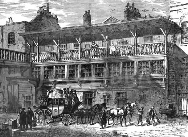 The yard of a London staging inn, c.1820