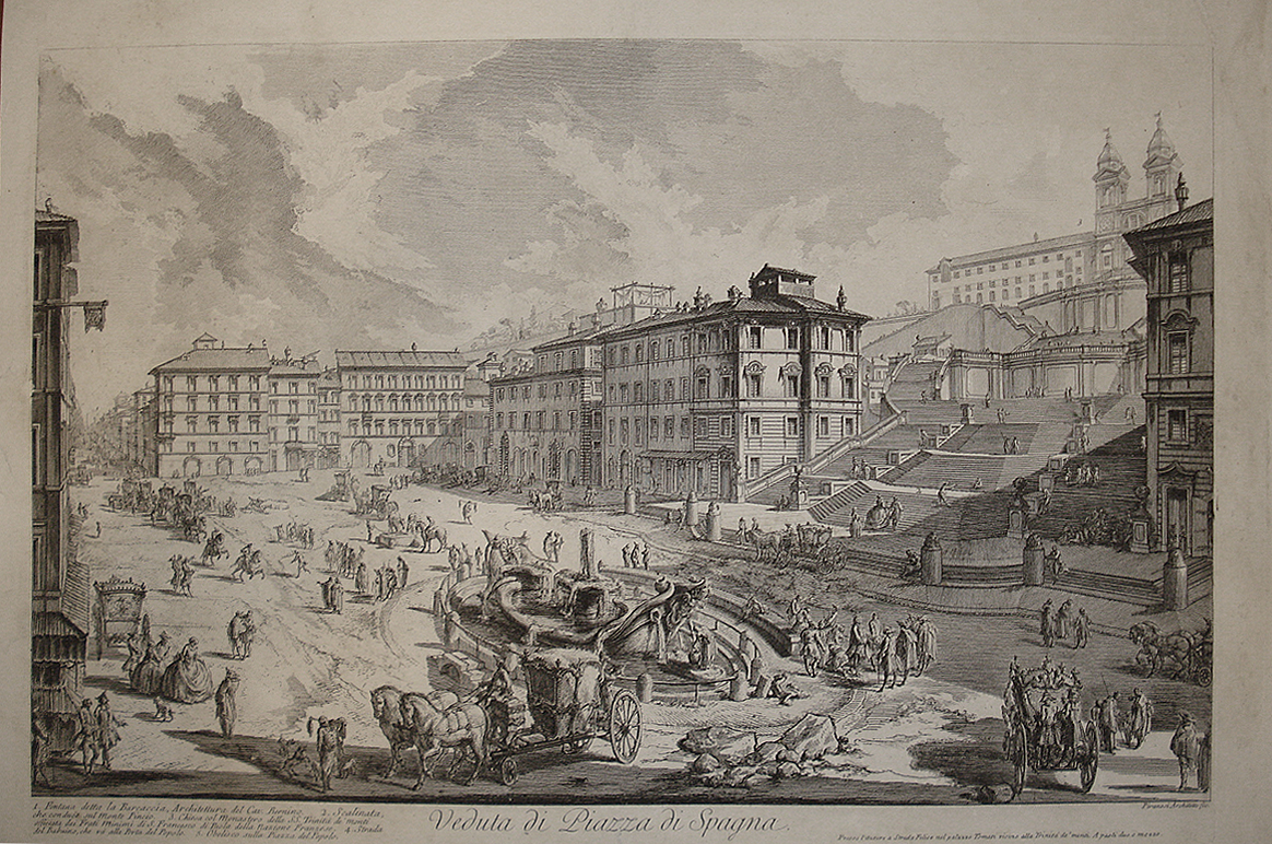 View of the Spanish Steps, 1750, by Giovanni-Battista Piranesi (Keats occupied the building, far right, foreground)