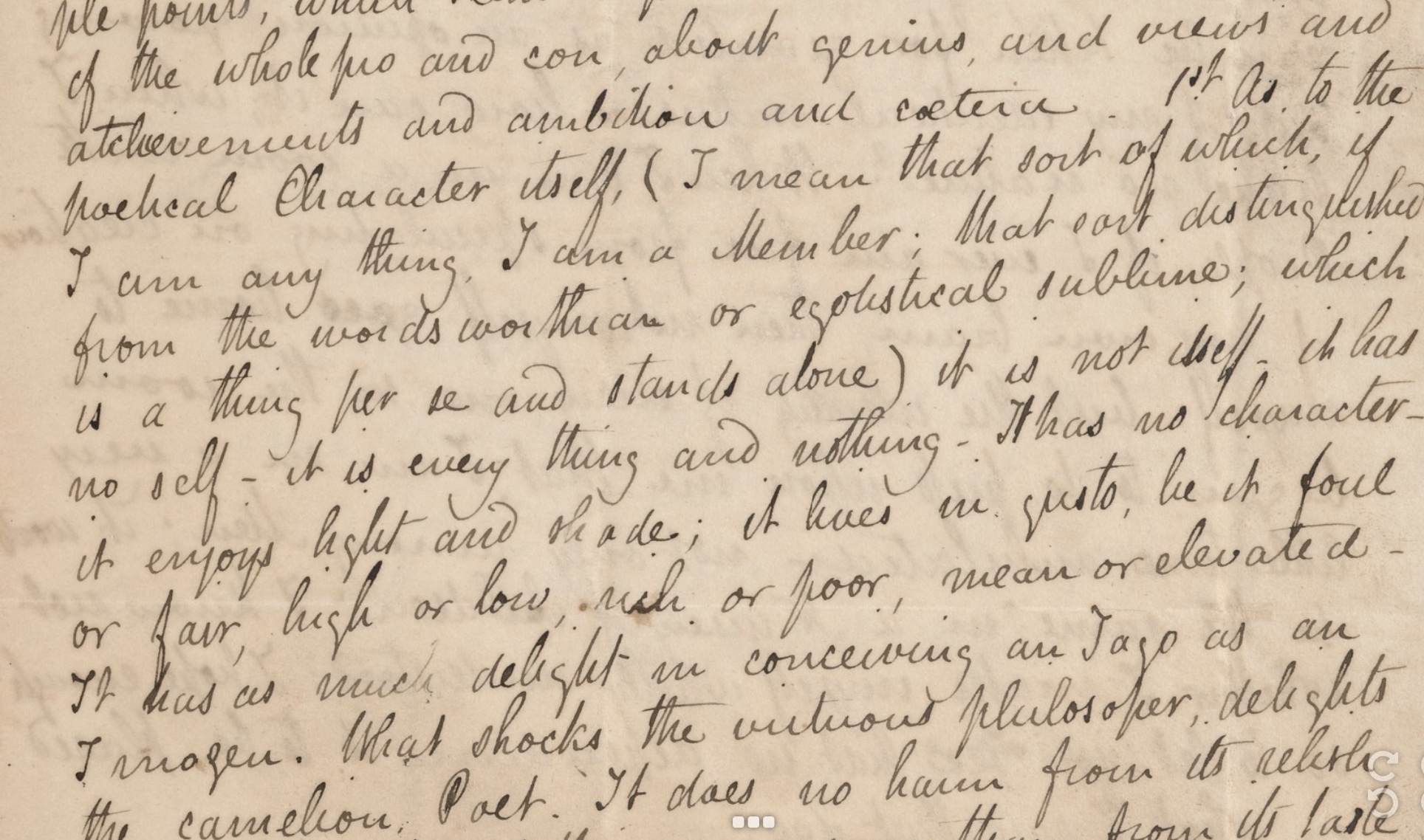 As to the poetical Character itself . . . the camelion Poet. MS Keats 1.38,
        John Keats Collection, Harvard Library. Click to enlarge.