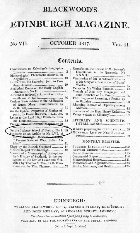 Blackwood’s Edinburgh Magazine, October 1817. Click to
        enlarge.