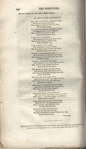 First publication of La Belle Dame sans Merci, Indicator, 10 May 1820, p.248