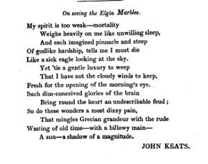 
        On seeing the Elgin Marbles,
        Annals of the Fine Arts, April 1818. The journal has
        strong connections to Haydon via its editor, James Elmes. Click to enlarge.