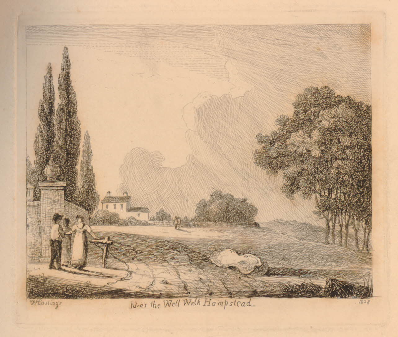 Near the Well Walk Hampstead,1828, by Thomas Hasting (British
        Museum)