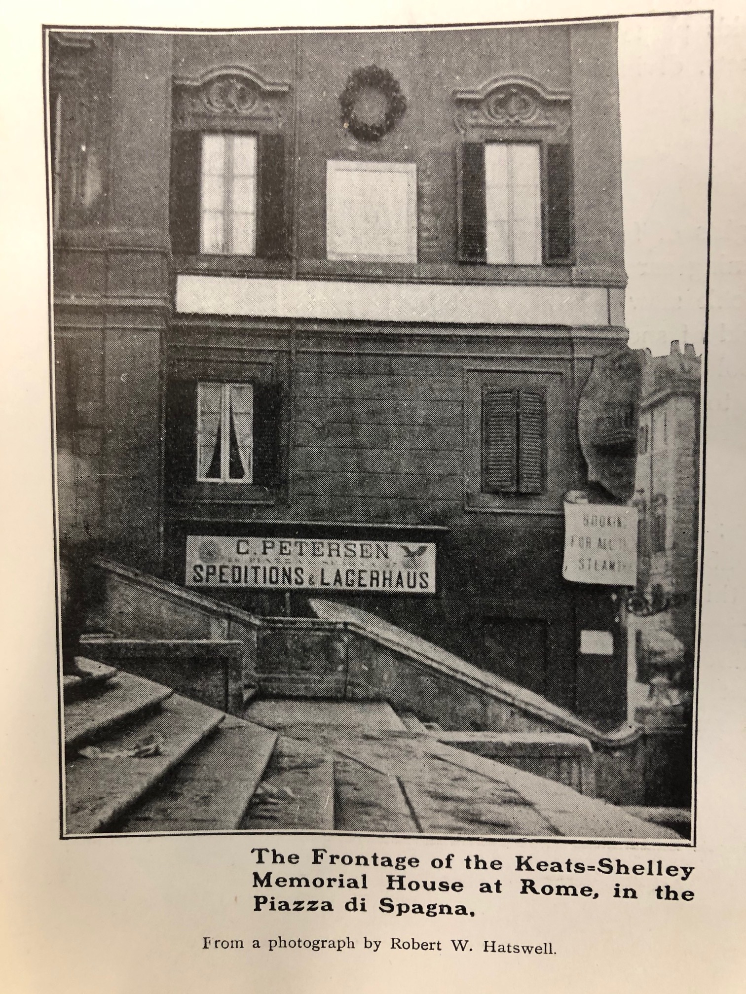 Early photo of the frontage, Keats-Shelley Memorial  House, Rome (click to
        enlarge)