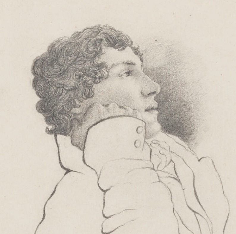 Perhaps the most naturalistic portrait of Keats: the 1819 pencil sketch by his
      close friend, Charles Brown (National Portrait Gallery NPG 1963). Click to enlarge.
    