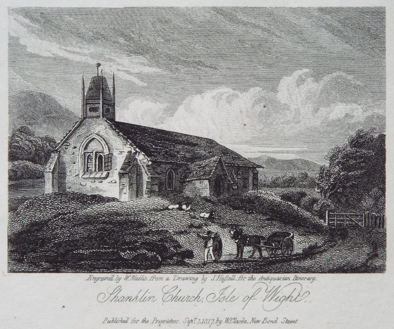 Shanklin Church, 1817. Brown has time to sketch the church sometime just before
31 July. Keats tries his hand, too, but he is impressed by Brown’s skill. Click to
enlarge. Shanklin Church, 1817. Brown has time to sketch the church sometime just before
31 July. Keats tries his hand, too, but he is impressed by Brown’s skill. Click to
enlarge.
